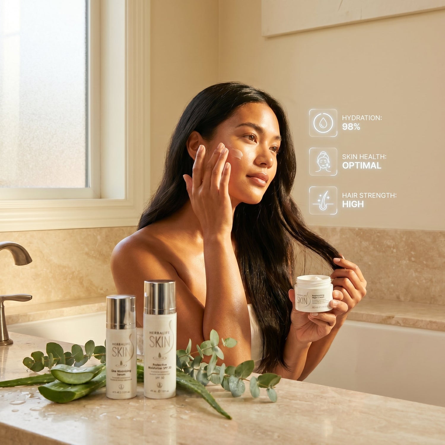 Skin and hair care wellness products collection featuring Herbalife SKIN nourishment and hydration solutions for healthy glowing skin and strong hair
