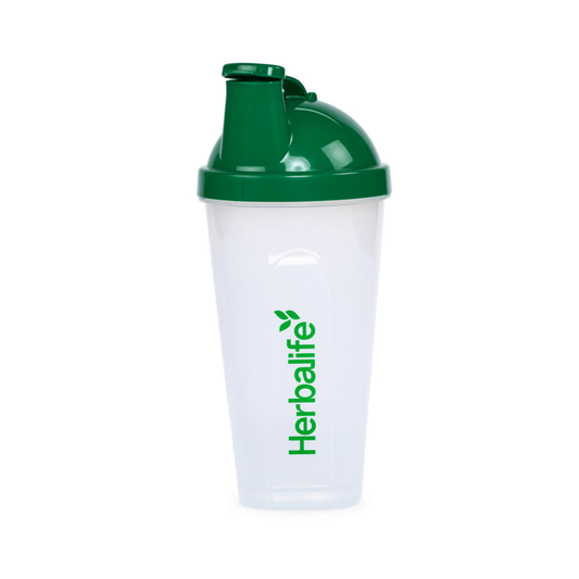 Shaker Cup featuring a clear design with a green screw-top lid, ideal for mixing Herbalife products.