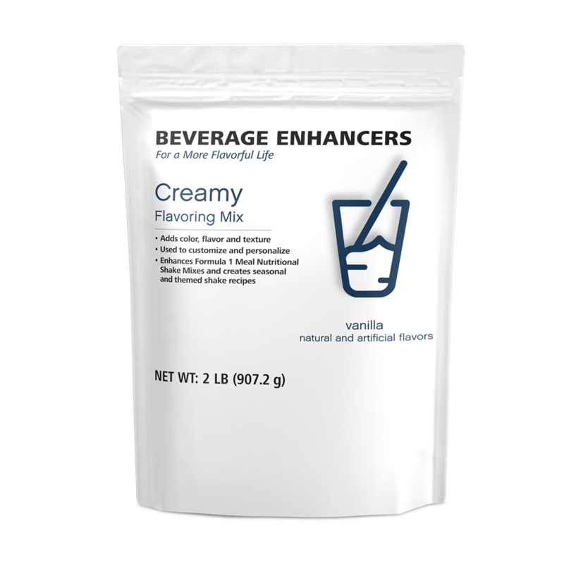 Creamy Flavoring Mix packaging showcasing Beverage Enhancers for shakes and smoothies.